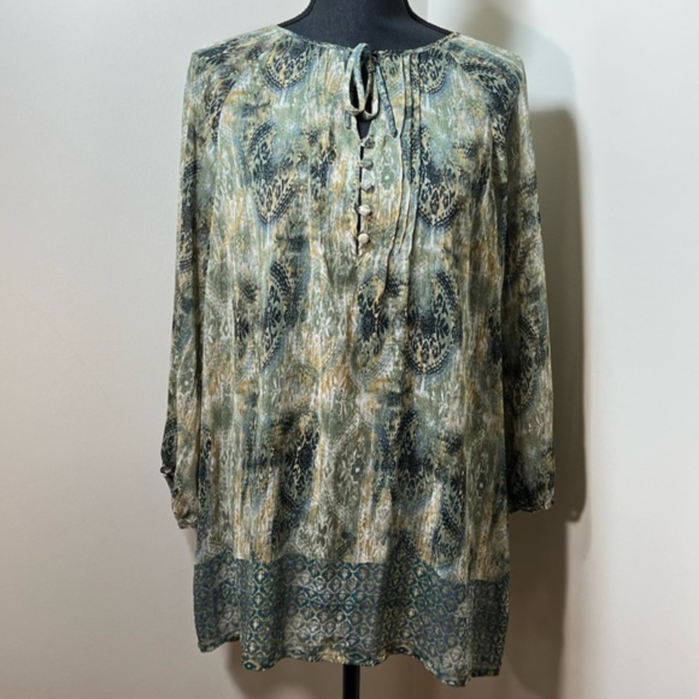 NWOT LIZ CLAIBORNE Sheer Tunic, Size LT (Large Tall), Green/Blue/Gold